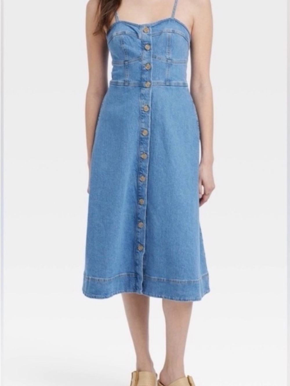 Universal Thread Corset Top Denim Button-Front Midi Dress, SZ. M, NWOT
